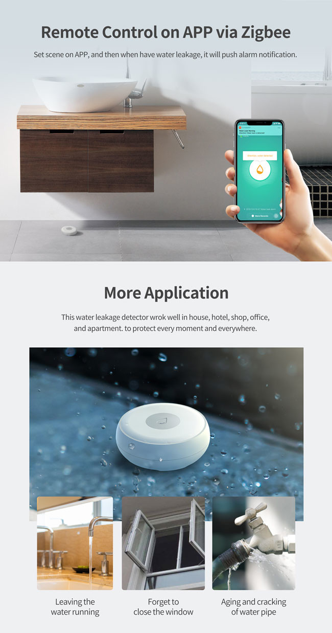 IP65 Waterpoof Tuya zigbee water leak sensor CR2032 Battery Powered