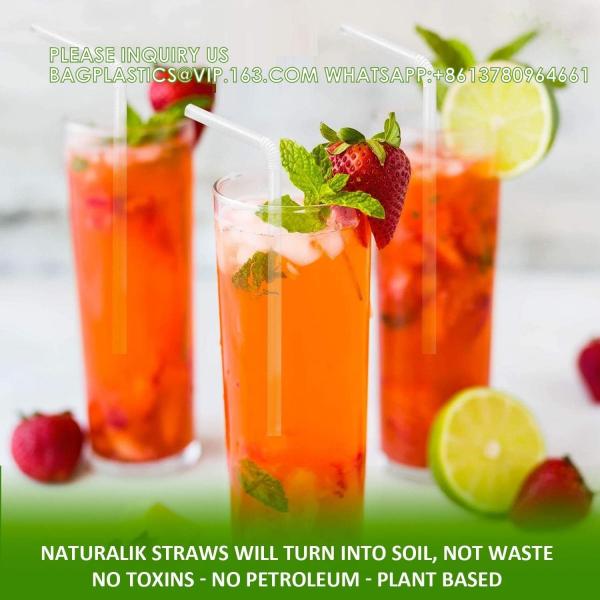 Compostable Straws 7 3/4 Inch Long - Clear Disposable Straws, Eco Friendly Drinking Straw For Milkshake Smoothies