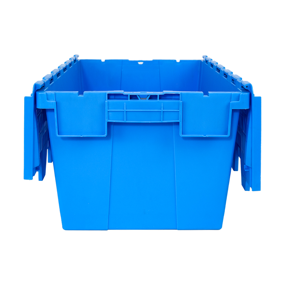 Reusable Attached Lid Container Nestable Logistic Moving PP Solid Box with Hinged Lid