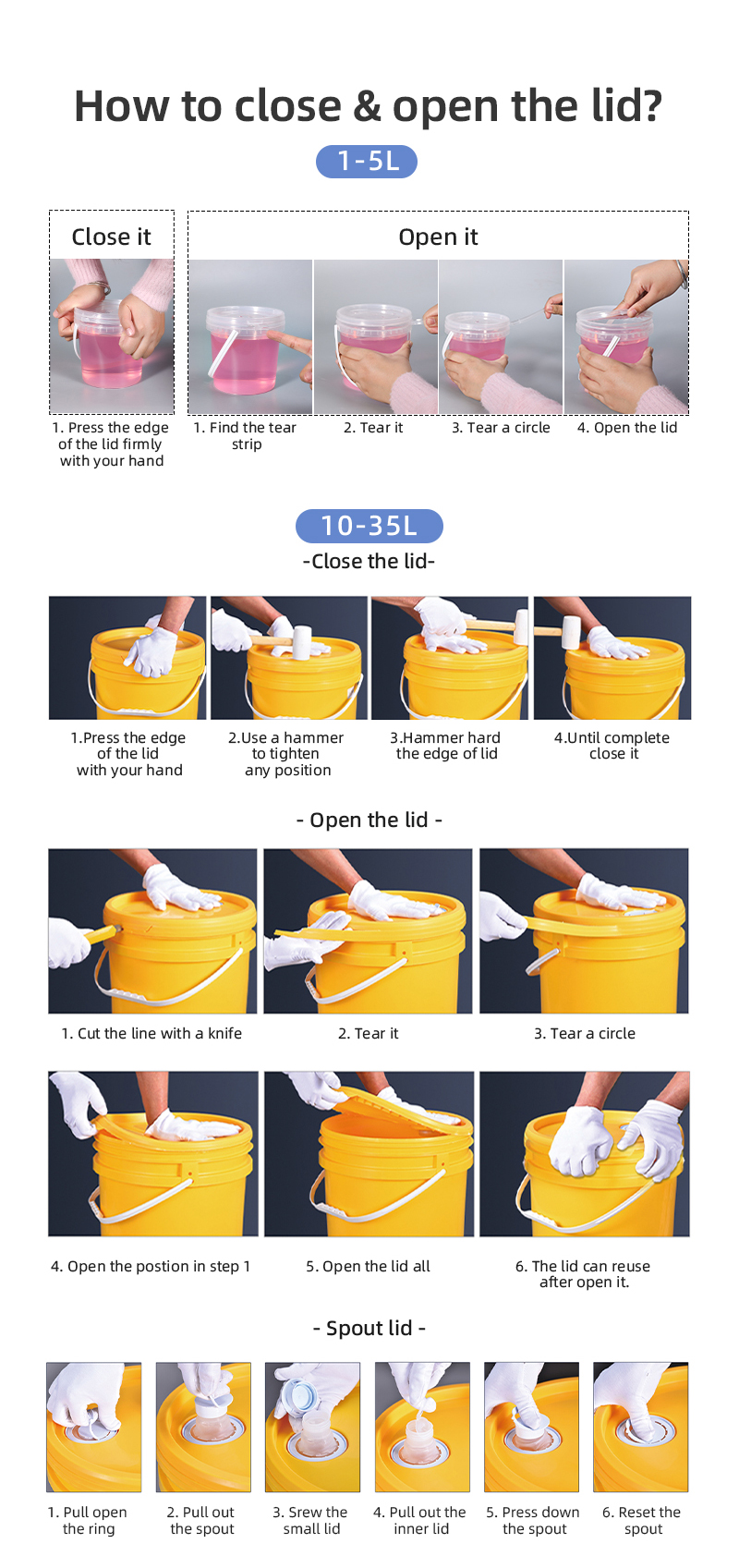 1L 20L Plastic Bucket With Handle And Lids Transparent and Multi-functional for Paint