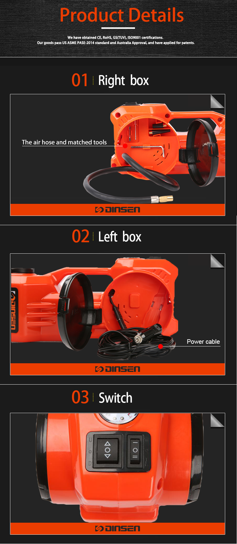 Car DC 12V Multi-Functional Electric Hydraulic Floor Jack with Inflating Pump,Design of current overload protection