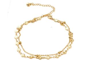 Titanium steel anklet bracelet 18k women's plated rose gold double-layer beach Bohemian ankle foot chain wholesale