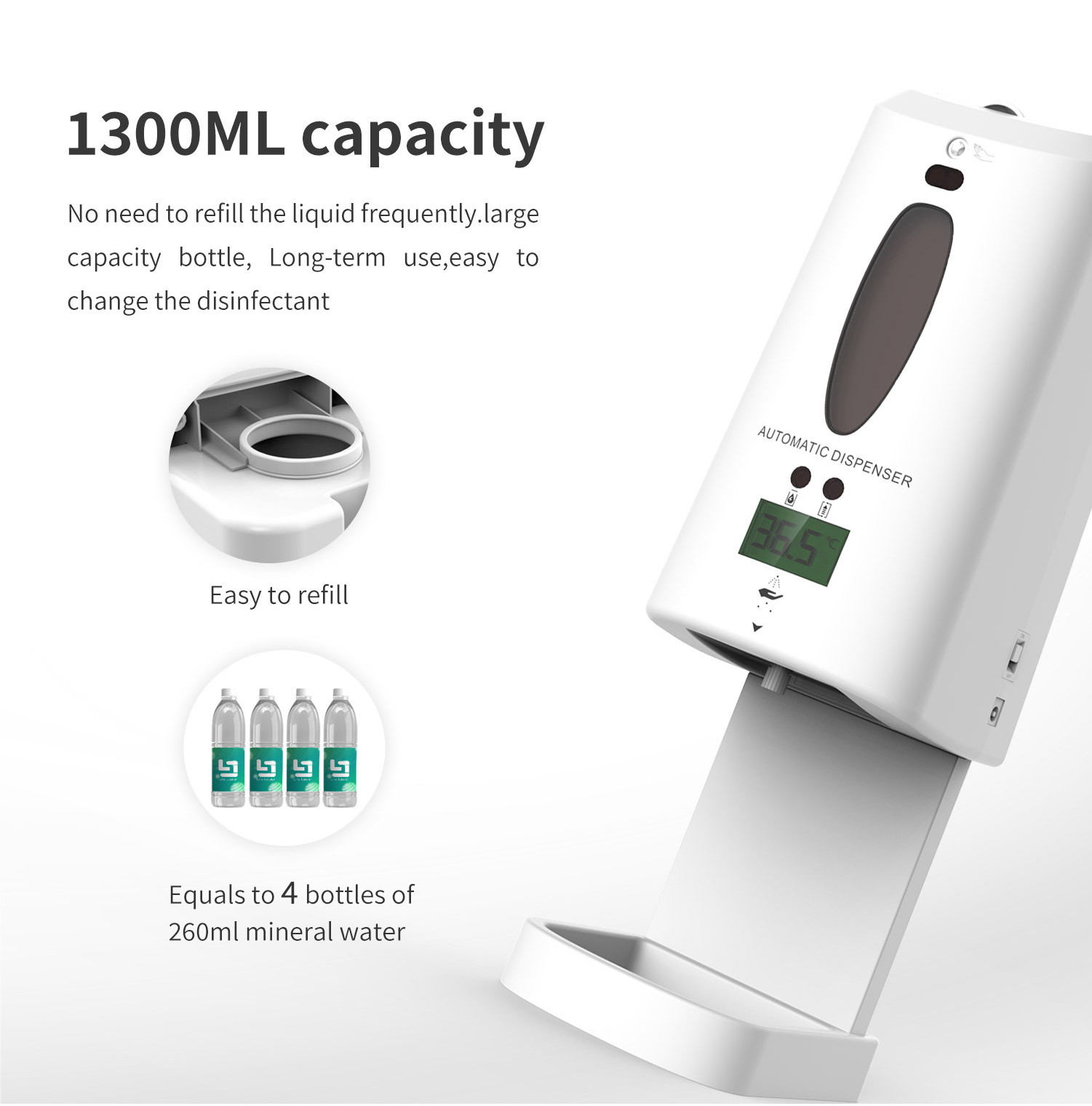 Auto 1300ml Contactless Sanitizer Dispenser Stand Temperature Measuring