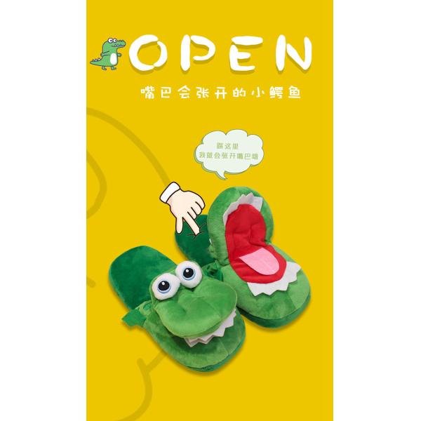 Y-Z Women Fluffy Fuzzy crocodile Winter Thick Sole Nonslip Plush Cartoon Animal Cute Funny House Indoor slippers