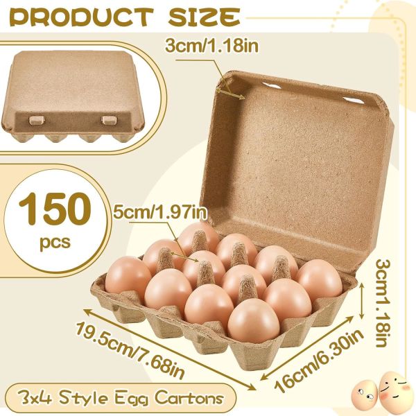 biodegradable sustainable Paper Pulp Egg Cartons 3x4 Style Vintage Blank Egg Cartons For Fresh Duck Quail Storage Kitchen Family Farmhouse