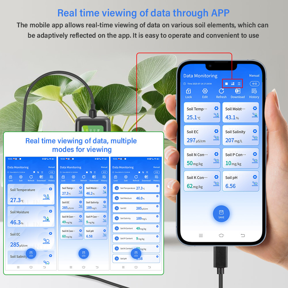 Smart 8-in-1 Soil NPK EC PH Temperature Moisture Sensor USB Multi-Parameter Analyzer For Precision Farming
