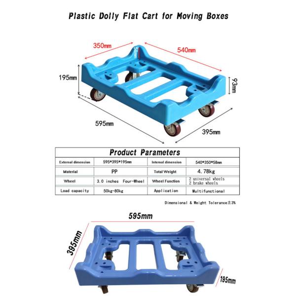 Logistics Stackable Moving Crates Plastic Container Dolly Cart