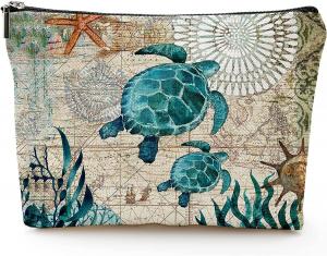 China Smooth Soft Waterproof Lighweight Sea Turtle Makeup Bag Travel Cosmetic Bag Zipper Pouch Friend Gifts Idea For Women wholesale