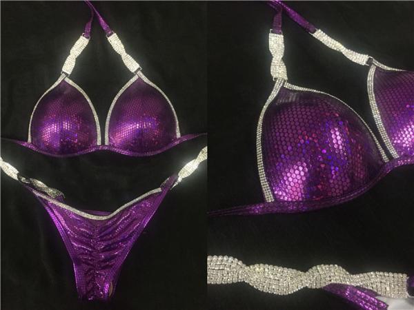 Quality Purple Color NPC Bikini Competition Suits Customized Size Fit Hips 34" - 37" for sale