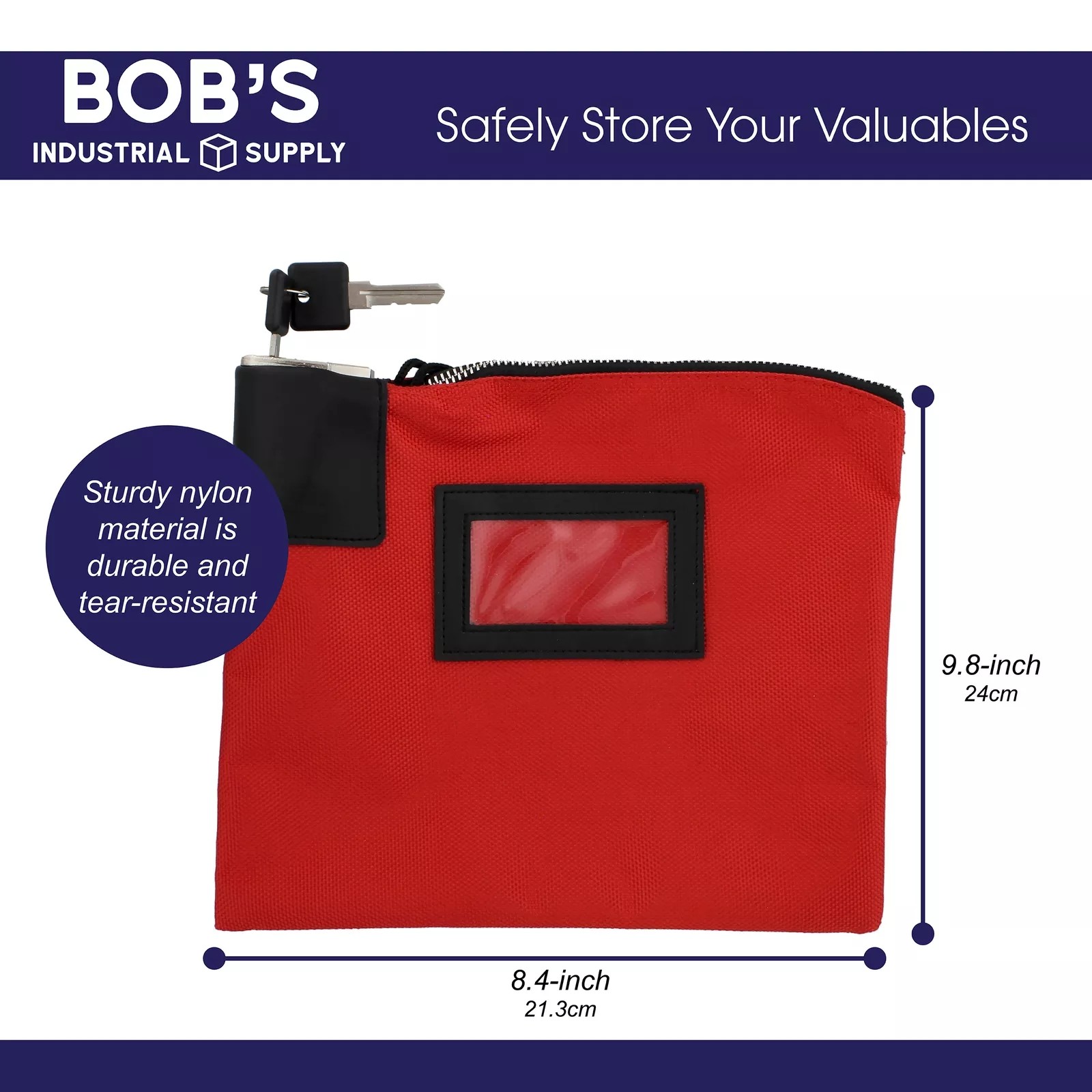 WATERPROOF CASH BAG WITH LOCK AND 2 KEYS, NYLON FILE BAG, ZIPPERED BANK DEPOSIT BAG,