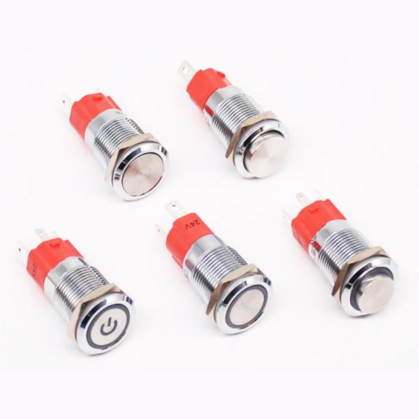 16mm 10A High Current Pushbutton Switches 1NO Ring LED Symbol Chrome Plated Brass
