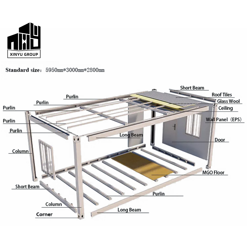 Detachable 2 Story Hotel Container House with Sandwich Panel and Steel Frame