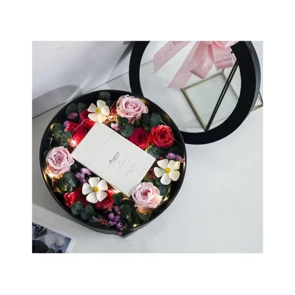 Oilproof Round Cardboard Flower Bouquet Boxes With Clear Lids