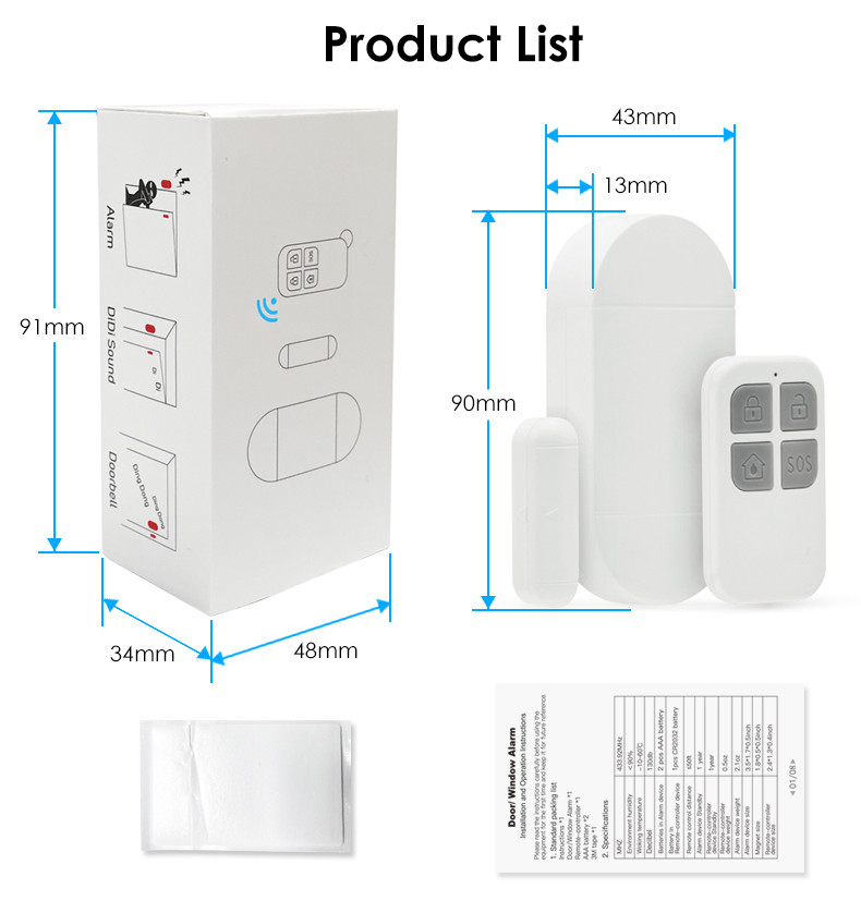 433.92MHz Window Door Security Alarms , Magnetic Window Sensors For Alarm Systems