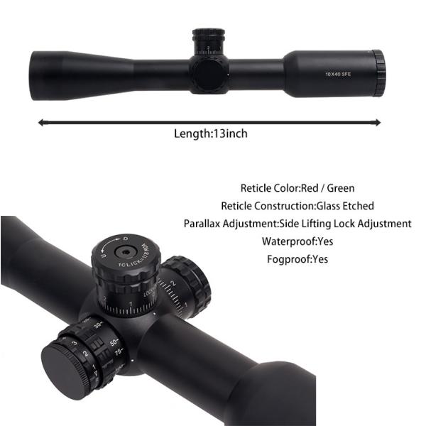 Fogproof 10X40SFE Riflescope Illuminated Hunting Scope 1 / 8MOA 30MM Tube