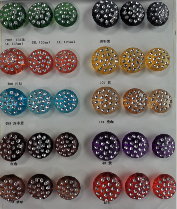wholesale large quantity plastic shirt coat button shine stone button for garment