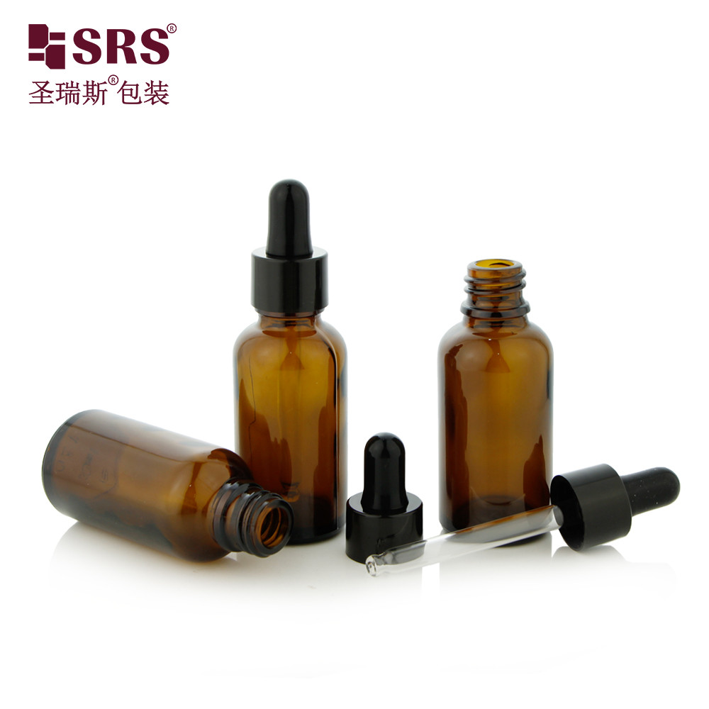 15ml 0.5 oz Empty Amber Color Round Thick Wall Mold Essential Oil Glass Bottle Dropper