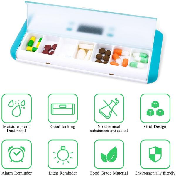 electronic dispenser ma cb pill case timer Automatic Pill Dispenser with LED Electronic Timing Reminder and Smart Vibrating