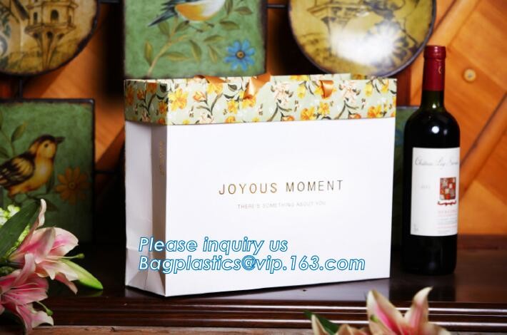 Custom paper bag with handle coated white paper bag printing pattern flower carrier bag,Flower carrier paper bags with d