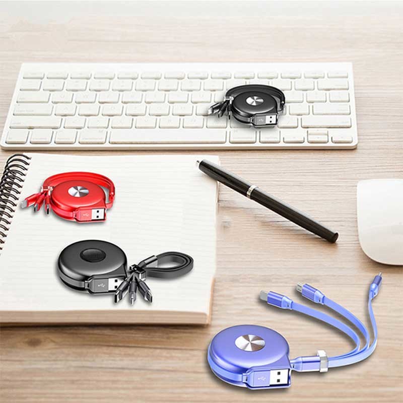 Black Red Blue 1m 3A Fast Charging USB Cables Multi 3 in 1 lightning