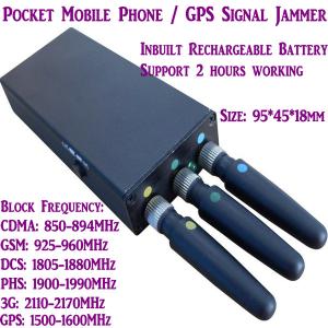 3 Antenna Mini Mobile Phone Signal Jammer 3G/GSM/CDMA/DCS/PHS GPS Blocker Inbuilt Battery