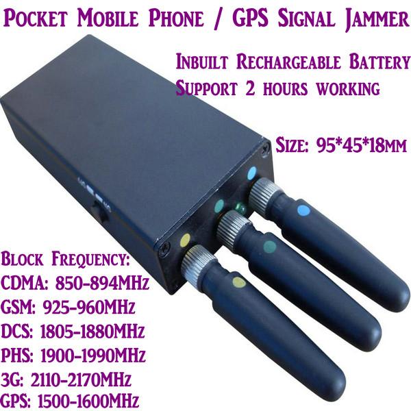 Quality 3 Antenna Mini Mobile Phone Signal Jammer 3G/GSM/CDMA/DCS/PHS GPS Blocker Inbuilt Battery for sale