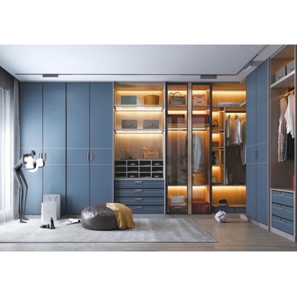 Blue Grey Bedroom Wardrobe Door Laminate Design Particleboard ENF Compliance