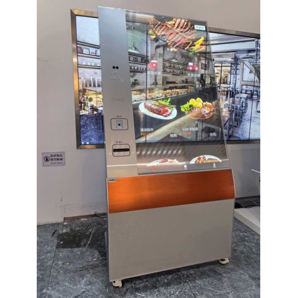 55 Inch Transparent OLED Interactive Kiosk with Touch Function and 45% Light Transmittance for Smart Commercial Engagement