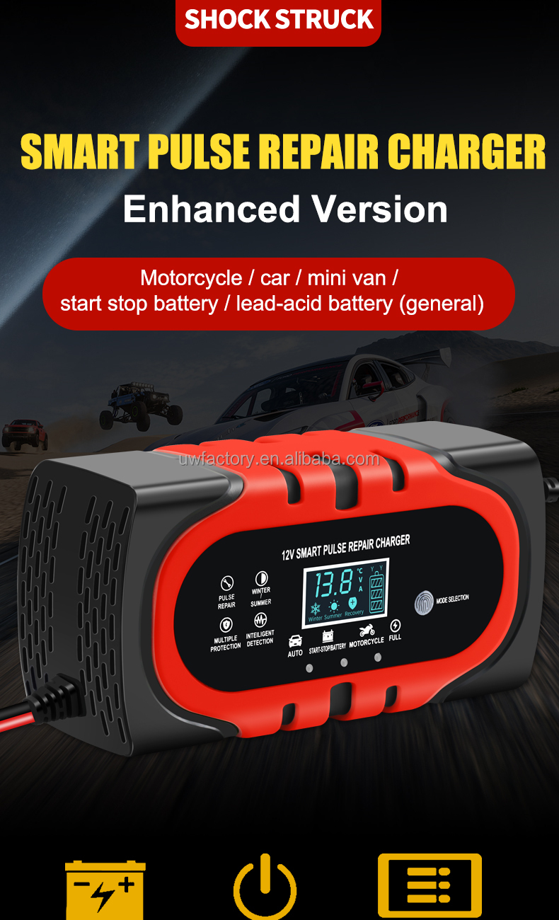 PC Fireproof Material Lead Acid 12V 6A 8A 10A 15A 20A 30A Motorcycle E-Bike Battery Charger Charging efficiency 90%