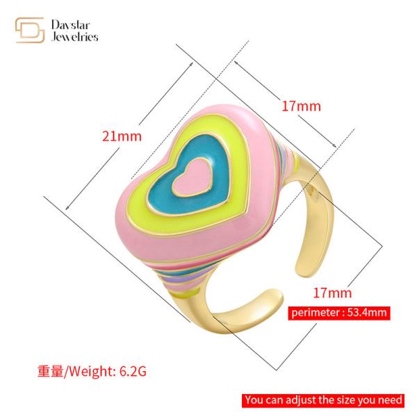 Y2k Rainbow Heart Women Jewelry Rings Colorful Enamel Gold Plated