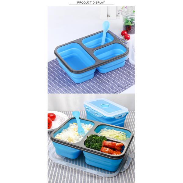 Rectangle 460g 3 Compartments Silicone Folding Lunch Box