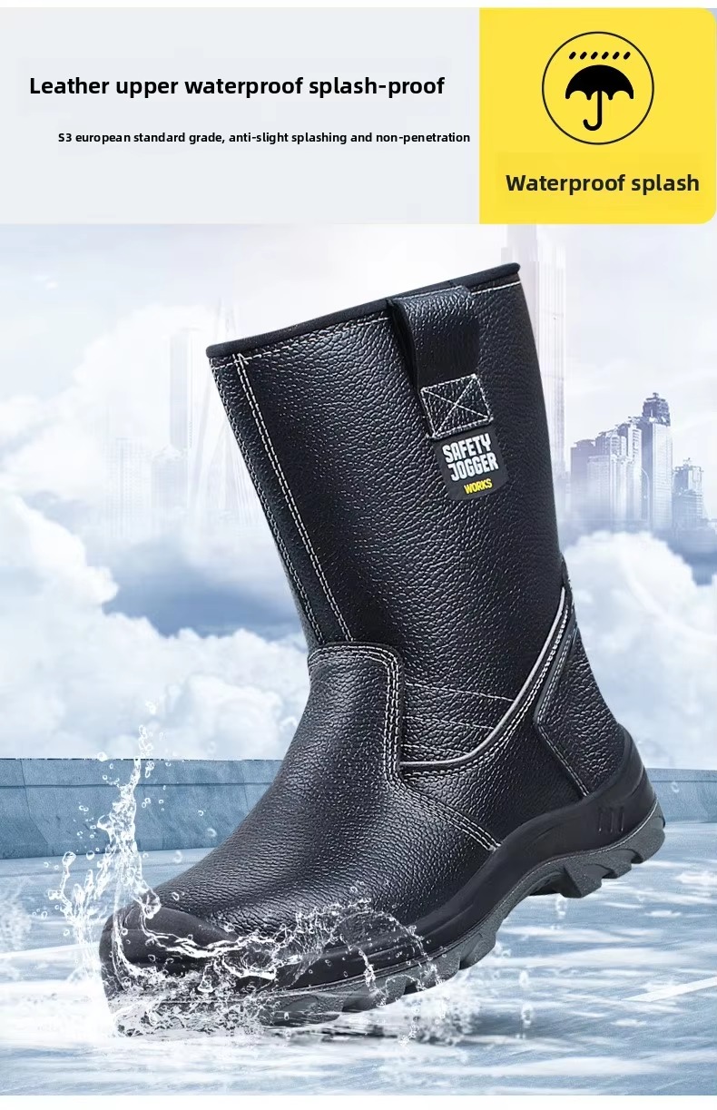 OEM High Top Genuine Leather Work Shoes Steel Plate Safety Boots Genuine Leather Security Work Boots Pu Injection Sole