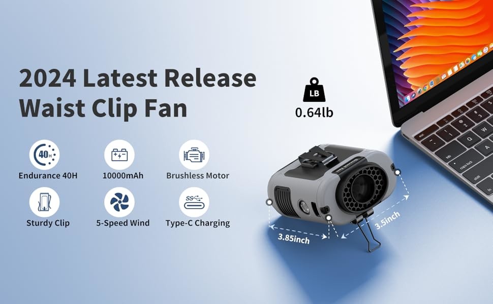 Socool Fan 10000mAh Portable Emergency Power Fan With SOS LED Light , Mini Rechargeable Clip Waist Fan