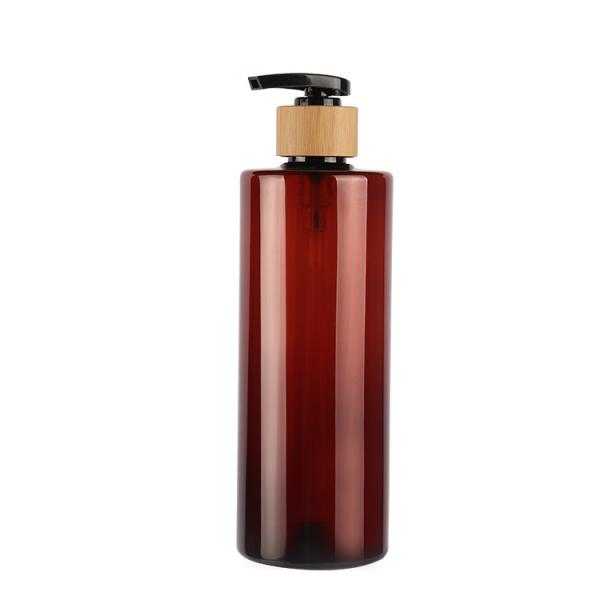 Quality 60ml 80ml 100ml 120ml 150ml 180ml 200ml 250ml 300ml Luxury And Elegant Amber Flat Shoulder PET Bottle With Natural Bamboo Lotion Pump for sale