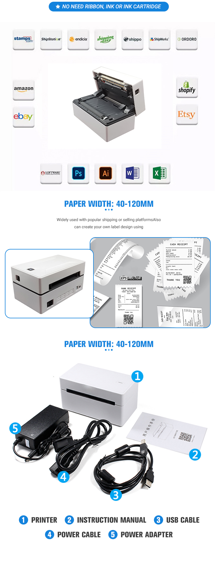 USB Blue tooth Eryin Shipping Label Printer for Wireless Thermal Printing on Computer and Phone