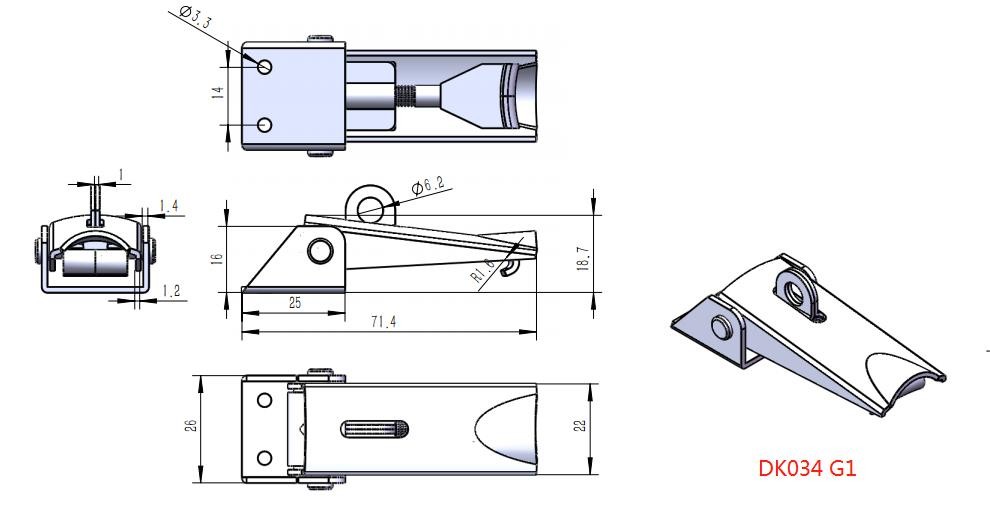 DK034G1 Small Adjustable Toggle Latch With Screws Mounting And Keyhole