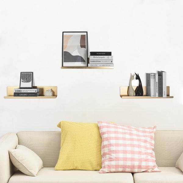 Floating Golden Aluminium Wall Shelves Decorative 550mm For Bedroom