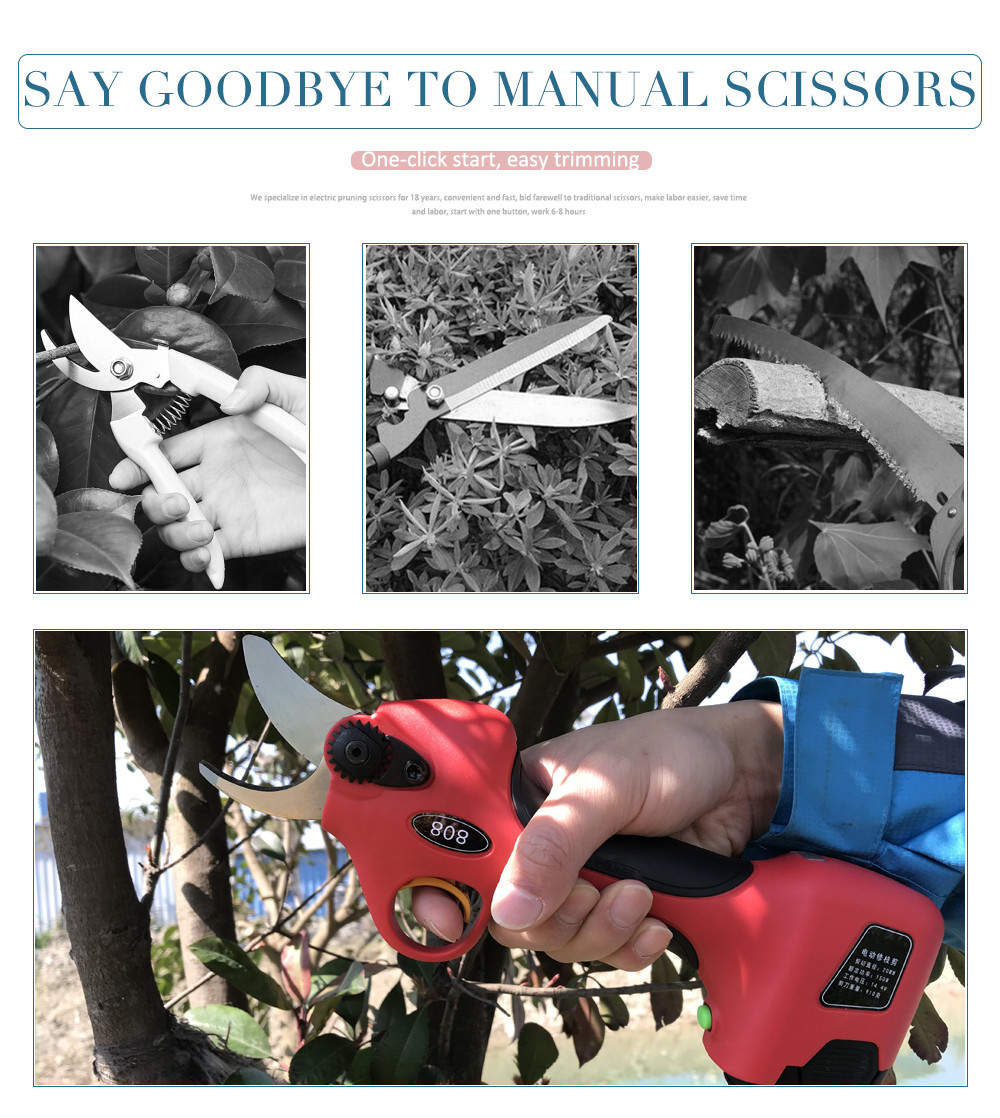 2.5CM Battery Orchard Pruer Long Time Use 14.4V Cordless Battery Powered Electric Pruners Shears Scissors for Pruning