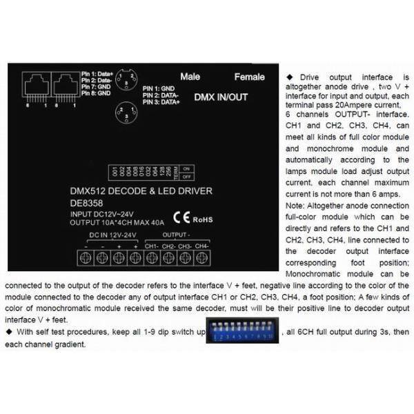 RGBW Black LED DMX512 Decoder For LED fixture Constant Voltage 10A/CH * 4 channels