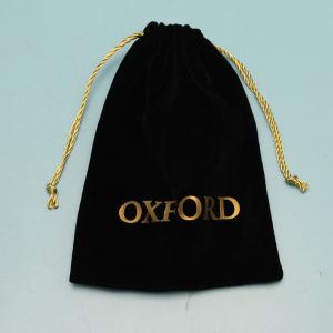 China Black Velvet drawstring jewelry bags with customized Gold logo printing wholesale