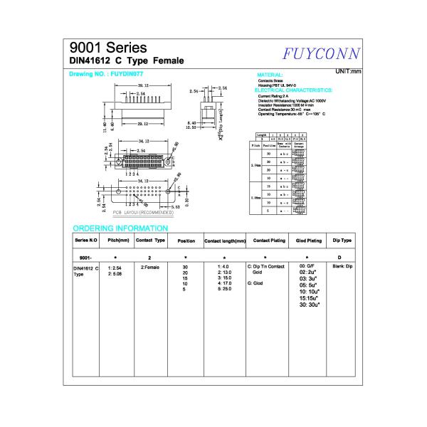 3 rows 20 Pin Straight PCB DIN 41612 Receptacle European Socket Connector 2.54mm pitch