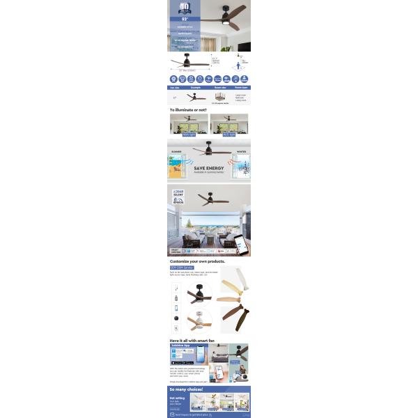 Remote LED Ceiling Fan With Light Wood Grain ABS Blade Quiet DC Motor