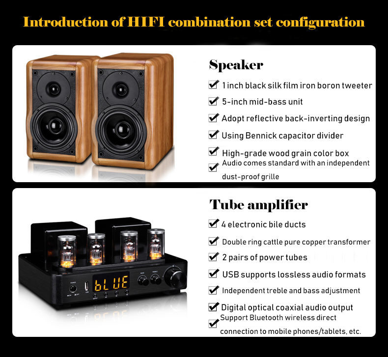 Vofull Bluetooth Bookshelf Speakers 30-100W With USB Connection