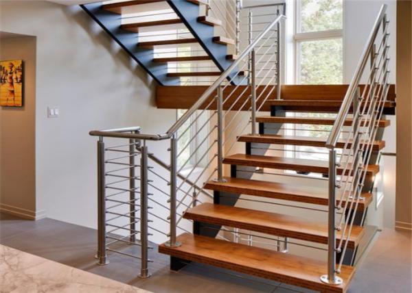 Quality Customized Straight Flight Staircase Solid Wood Treads Double Stringer Diy Installation for sale