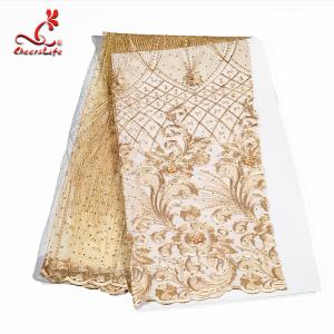 China Evening Dresses flower gold embroidered beaded fabric wholesale