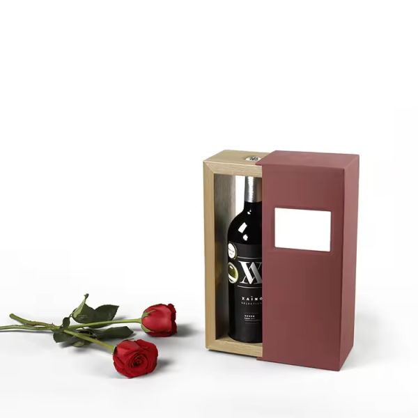 Customized Single Bottle Wooden Wine Box with MDF Material and Trapezoidal Design for Luxury Wine Packaging