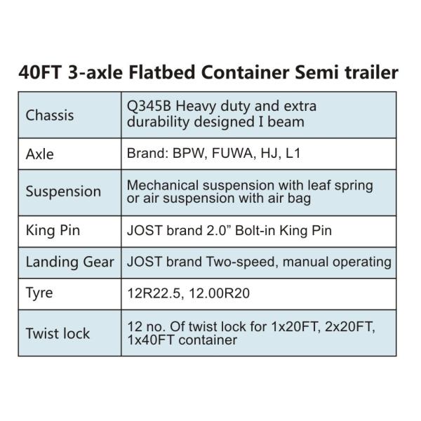 40 FT 3 axle flatbed container semi-trailer