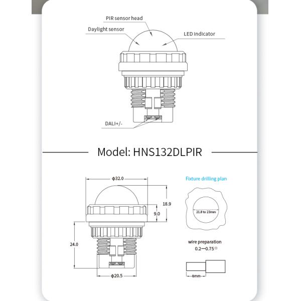 HNS132DL DALI-2 multi-sensor input device Zhaga Book 20 Small PIR Sensor DALI-2 D4i Standards Waterproof IP65