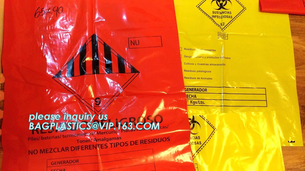 LDPE biohazard waste bin bags disposable medical autoclave bags, biohazard specimen bag plastic adhesive flat bag, bagea