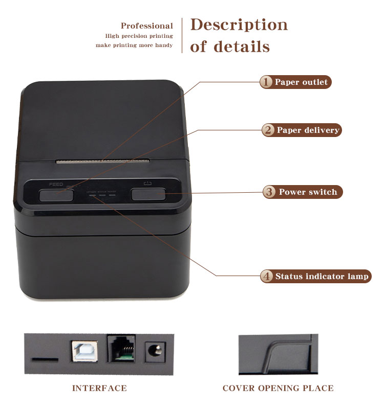 70-90mm/s Black Print Speed USB/Wireless 58mm Thermal Printer for Android POS Receipt